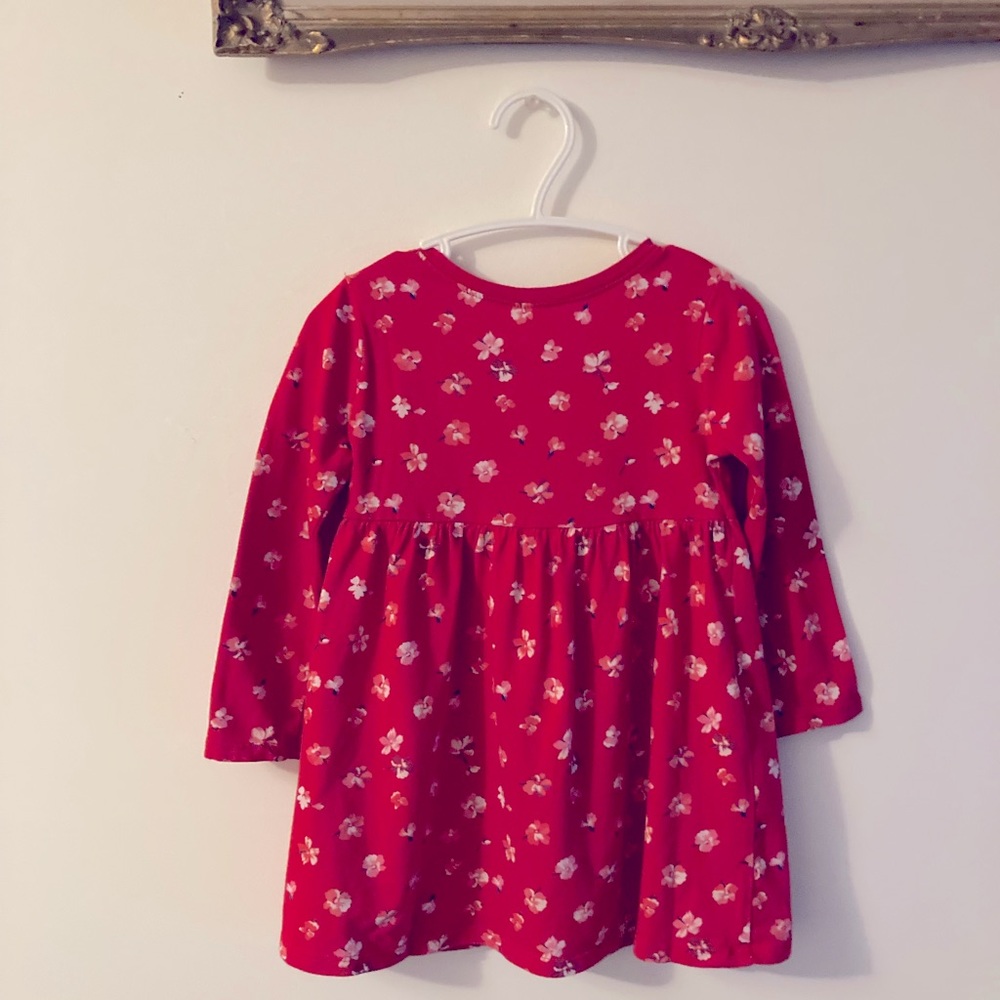 Old Navy Red Floral Fit and Flare Long Sleeve Toddler Girl Dress Size 2T